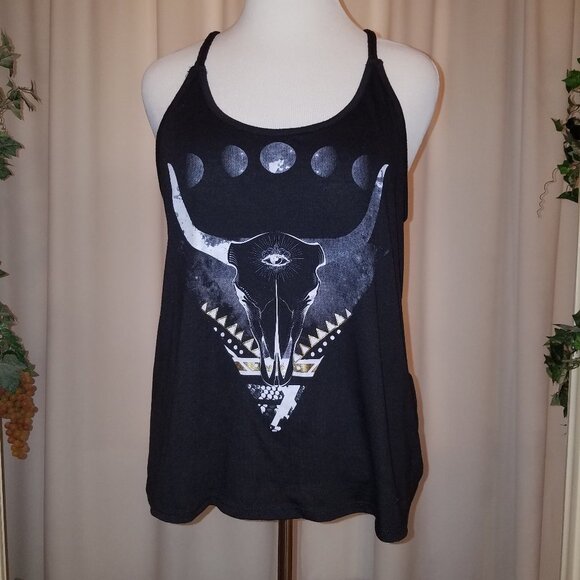 no brand Tops - Black grey racer back w design on front XL